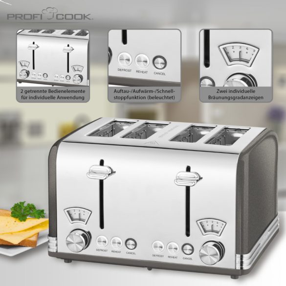 ProfiCook PC-TA 1194 antracit Vintage kenyérpirító
