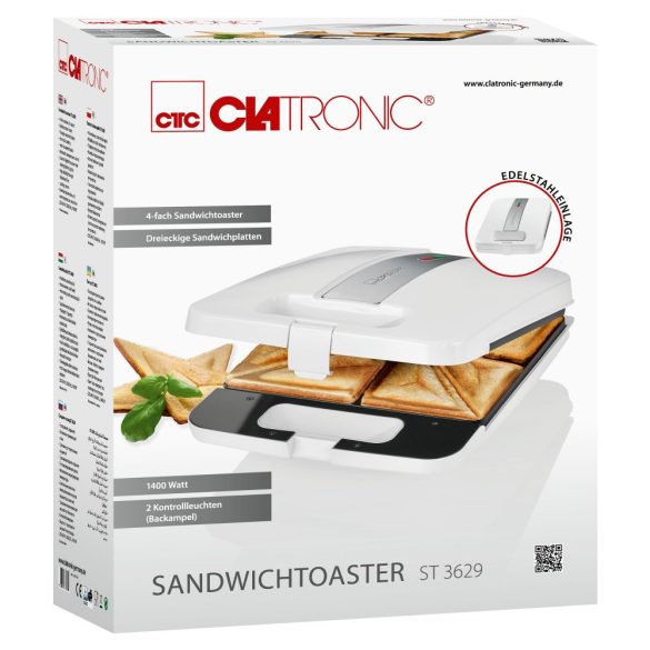 Clatronic ST 3629 fehér 4 fach szendvics sütő
