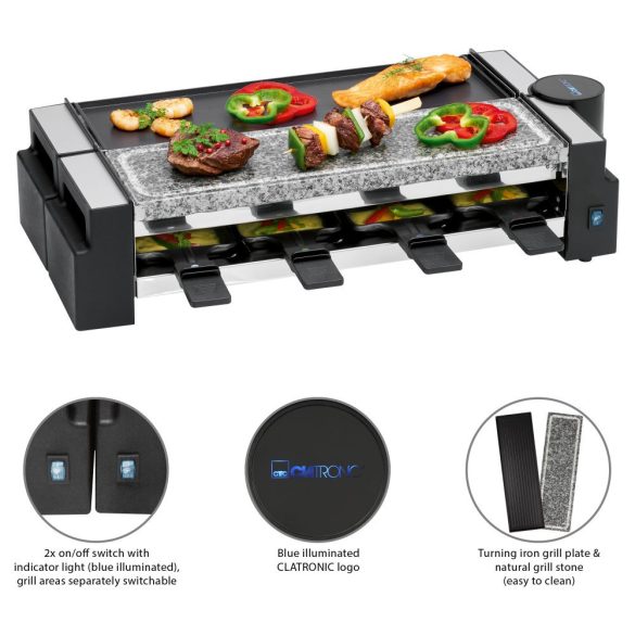 Clatronic RG 3678 fekete 8 Pfännchen raclette grill