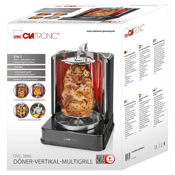 Clatronic DVG 3686 fekete 1400W álló grill