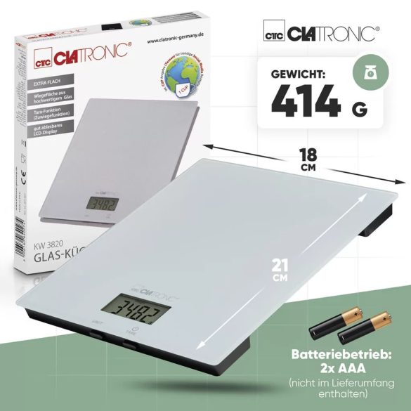 Clatronic KW 3820 fehér Üveg konyhai mérleg