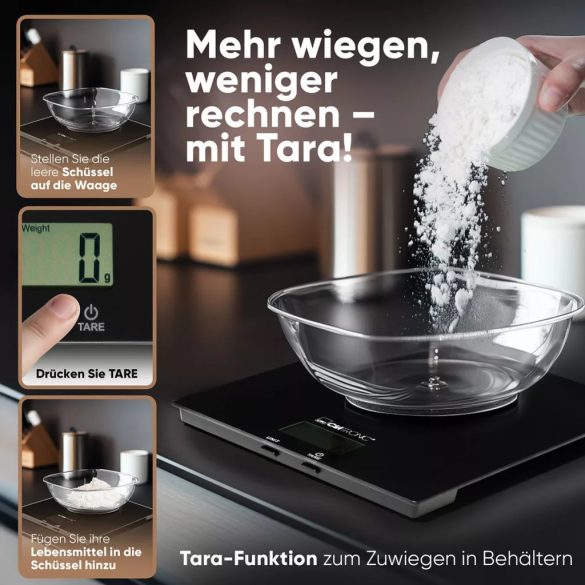 Clatronic KW 3820 fekete üveg konyhai mérleg