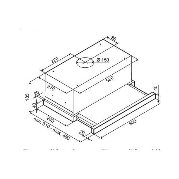 SLX ST 60 B beépíthető teleszkópos elszívó